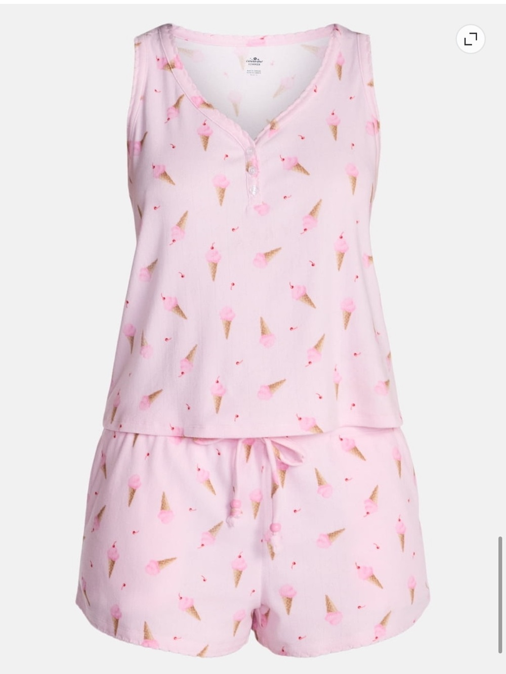 2x 18/20 Cozy Pink Ice Cream Print Pajama Tank & Shorts Set